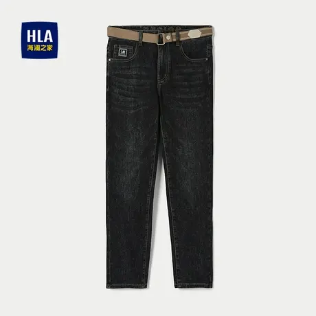 HLA/海澜之家撞色腰带牛仔九分裤25秋冬新微弹中腰精致绣花裤子男图片