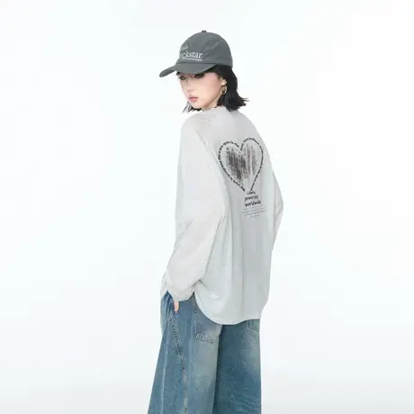 美式复古T恤女长袖夏季2025新款宽松轻薄微透防晒罩衫慵懒风上衣图片