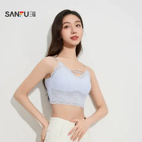 三福 女秋季蝴蝶结蕾丝吊带带杯背心 法式松弛感修身上衣504753商品大图