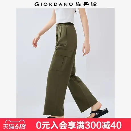 佐丹奴运动登山裤女纯棉工装阔腿裤松紧腰慵懒松弛感长裤05415061商品大图