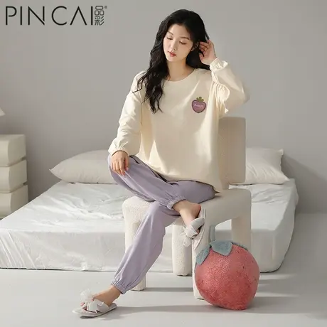 睡衣女士春秋季纯棉长袖裤秋款2025新款卡通刺绣可外穿休闲家居服商品大图