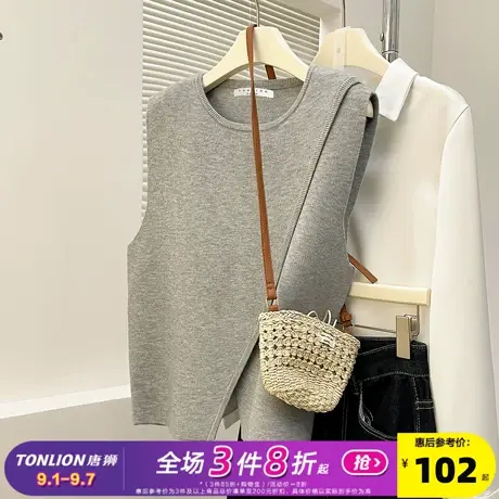 唐狮2025秋冬毛线衫女简约设计感不规则设计感马甲外穿百搭高级感商品大图