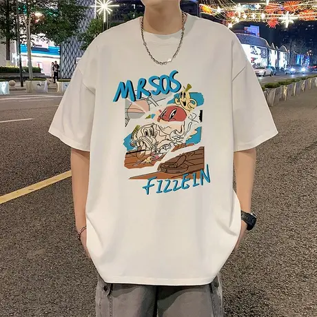 短袖T恤男夏季新款休闲宽松圆领半袖卡通青少年纯棉上衣大码体恤商品大图