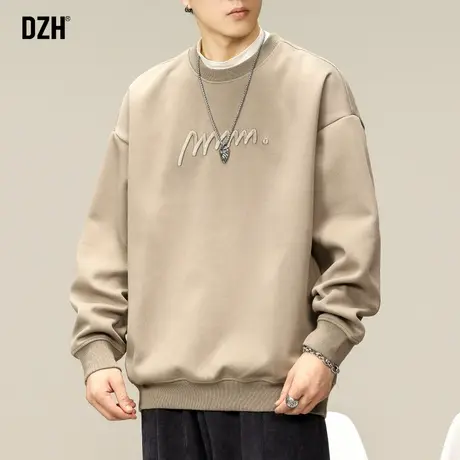 男士卡其色卫衣男款秋季圆领潮牌男2023新款百搭长袖男生情侣上衣商品大图