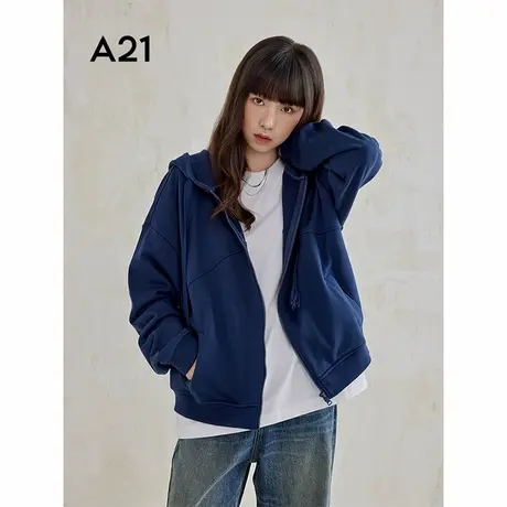 A21女装针织连帽卫衣女春秋潮牌宽松休闲设计感保暖长袖开衫外套商品大图