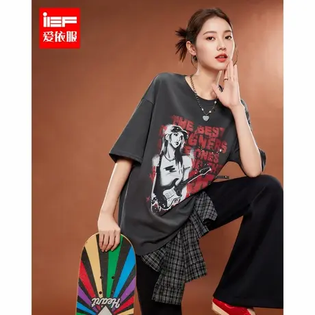 IEF/爱依服2025秋季新款美式时尚休闲辣妹风宽松百搭五分袖中T恤商品大图