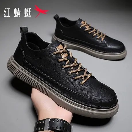 红蜻蜓男鞋秋季新款真皮板鞋黑色软底百搭通勤商务休闲皮鞋单鞋子图片