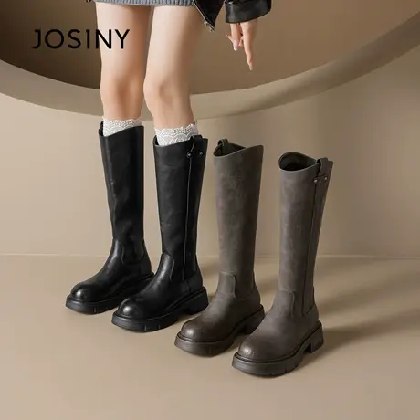卓诗尼厚底长筒骑士靴女2025新款秋冬加绒小个子增高显瘦瘦高筒靴图片