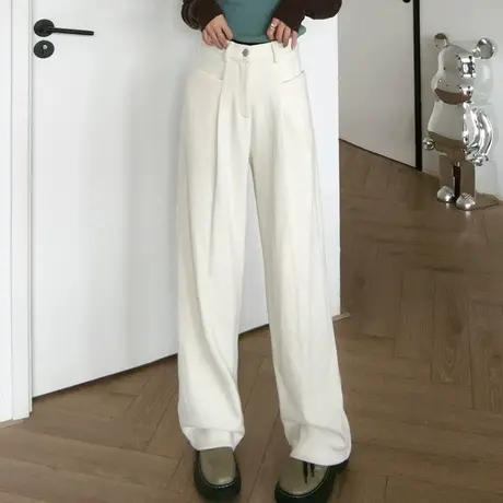 尔给直筒宽松白色针织阔腿裤女2023新款秋冬休闲百搭软糯垂感裤子商品大图