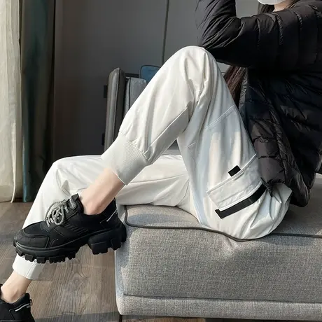 白色羽绒裤女外穿秋冬2023新款时尚加绒宽松束脚休闲工装保暖棉裤商品大图