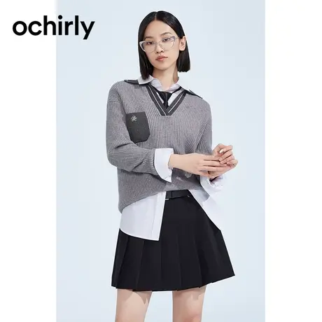 黑标系列 欧时力 Polo领羊毛宽松毛衣女2023新款秋装软糯美式复古商品大图