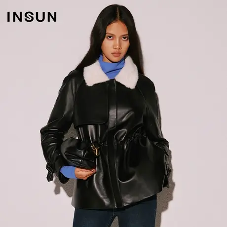 【官方直播】恩裳COVER柔软水貂领腰间抽绳绵羊皮风衣款皮羽绒图片