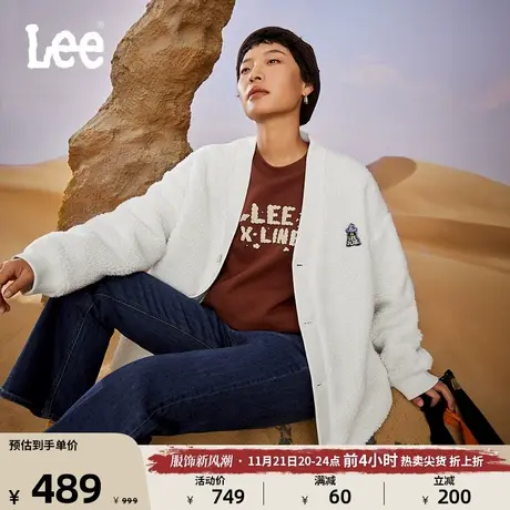 Lee舒适版仿羊羔绒加棉V领飞碟图案女棉服白色潮LWT007346201图片