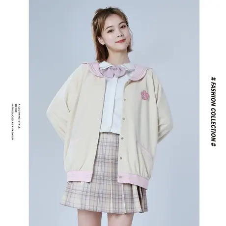 [商场同款]唐狮春秋季短外套女JK蜜桃奶芙海军领外套休闲甜美图片