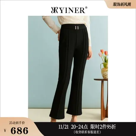YINER音儿线上专选女装2023秋季微喇叭休闲裤通勤黑色长裤商品大图