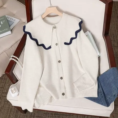 2023春装新款韩版宽松长袖纯色针织衫纽扣开衫毛衣上衣百搭外套女商品大图