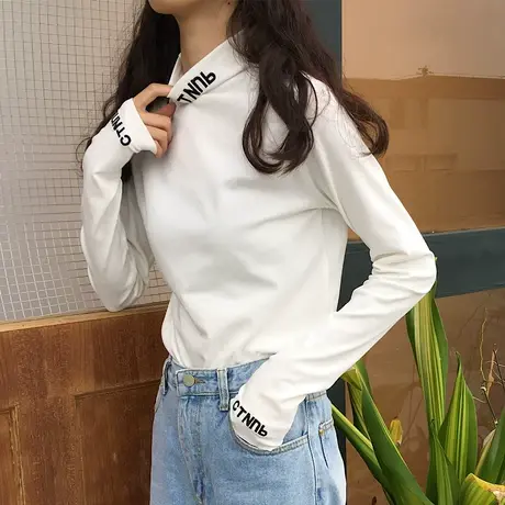 2023年春秋冬季新款半高领内搭洋气百搭长袖t恤上衣服打底衫女装图片
