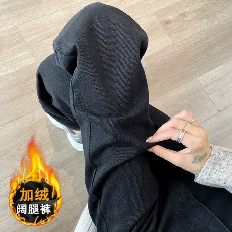 黑色窄版阔腿牛仔裤女2024春秋新款高腰显瘦直筒百搭宽松阔腿裤子商品大图