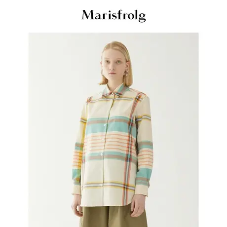 【言选好物】Marisfrolg/玛丝菲尔羊毛格子宽松长袖薄衬衫上衣商品大图