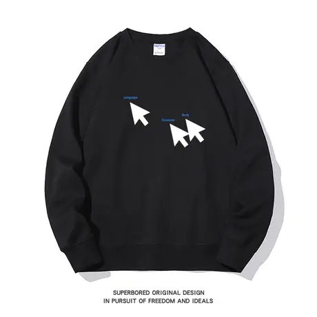 小众设计感鼠标箭头印花卫衣男秋冬季潮牌宽松休闲圆领套头上衣商品大图