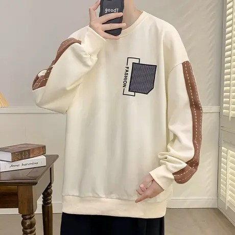 圆领卫衣男春秋款潮牌宽松长袖t恤帅气休闲秋衣青少年体恤上衣服商品大图