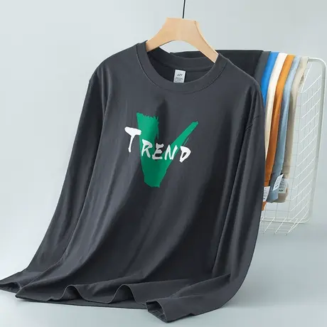 重磅纯棉t恤男长袖2024秋季新款美式宽松内搭打底衫秋衣全棉体恤图片