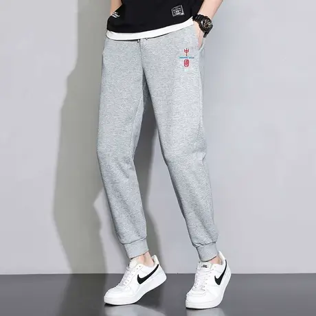 休闲长裤子男2024新款春夏季中国潮流运动裤抽绳束脚小脚九分卫裤图片