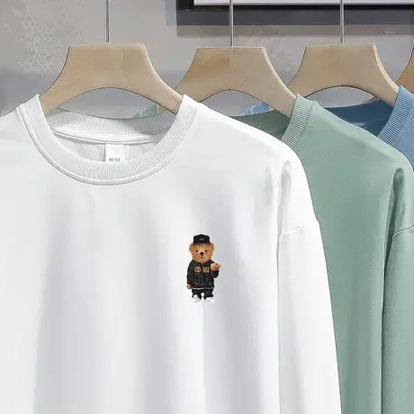 2023新款秋季卫衣男潮ins宽松圆领长袖t恤加绒中国潮流无帽上衣服商品大图