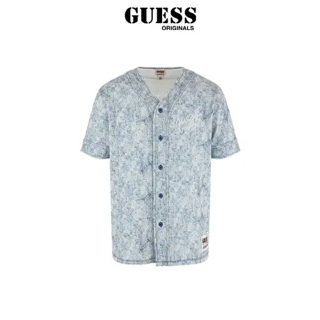GUESS Originals  情侣款雪花洗V领牛仔短袖衬衫-M3GH17K7PU0商品大图
