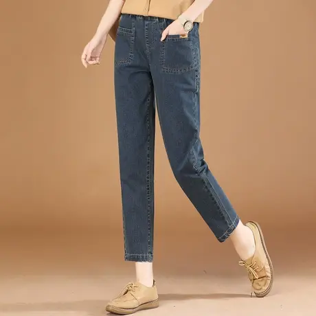 韩潮袭人松紧腰休闲九分牛仔裤女2024春季新款百搭显瘦哈伦小脚裤图片