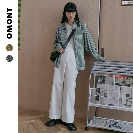 omont蛋挞家 复古学院风条纹短款外套女早秋2023新款宽松棒球服潮商品大图