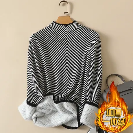 一体绒半高领毛衣女2023年秋冬新款加绒加厚洋气内搭针织打底衫女商品大图