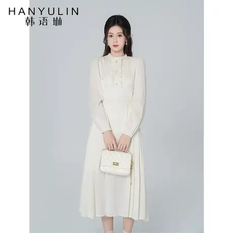 韩语琳法式连衣裙女春秋2023新款气质收腰显瘦高级感白色长袖裙子图片