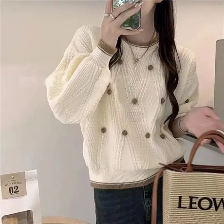 秋冬慵懒风女毛衣2023年新款针织打底衫今年流行气质宽松女上衣商品大图