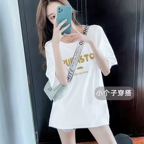 纯棉爆款短袖T恤女2025夏小个子宽松中长款遮臀上衣设计感小众ins商品大图