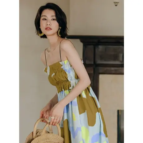 弥古波西米亚抹胸吊带连衣裙法式油画长裙女夏三亚海边度假沙滩裙图片