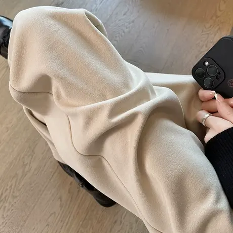 毛呢裤子女秋冬小个子高腰显瘦宽松新款休闲卷边直筒九分烟管裤子商品大图