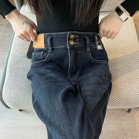 老爹牛仔裤女2024年秋冬新款高腰直筒宽松显瘦复古百搭九分哈伦裤商品大图