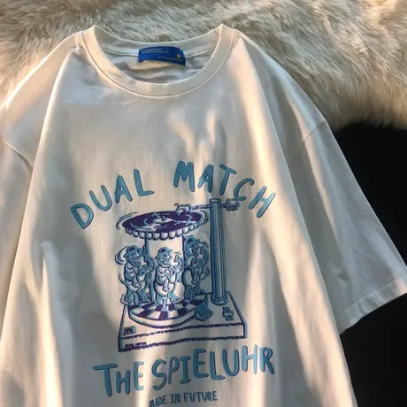 元气少女软妹宽松上衣夏装新款美式复古纯棉jk短袖T恤男女情侣ins商品大图