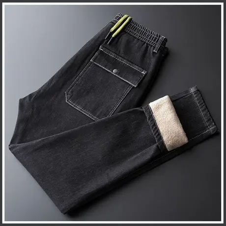 秋冬季男士加绒牛仔裤子2023新款痞帅加厚加棉裤直筒男裤保暖外穿图片