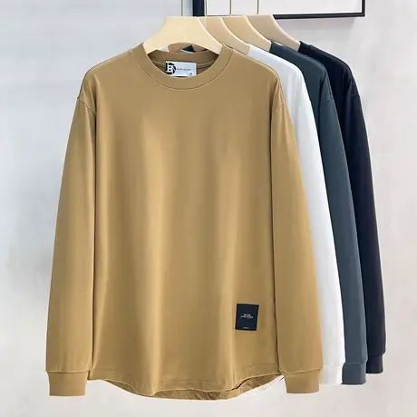 美式休闲重磅长袖t恤男春秋季宽松极简打底衫纯色纯棉圆领卫衣男商品大图