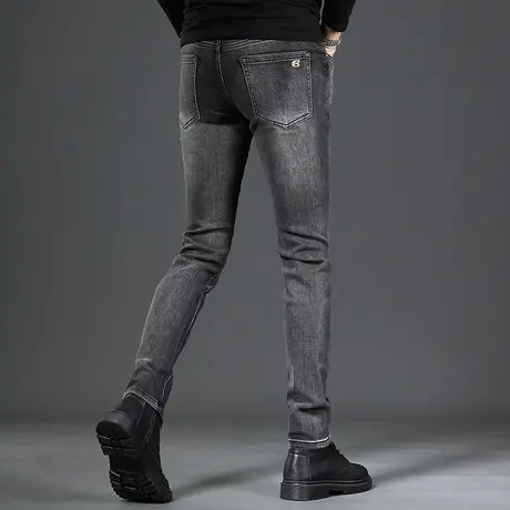 香港高端牛仔裤男秋冬季2022新款灰色潮流男士个性百搭弹力裤子男商品大图