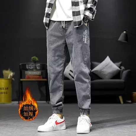 宽松弹性牛仔长裤子男加绒加厚冬季潮牌韩版潮流百搭休闲裤秋冬款商品大图