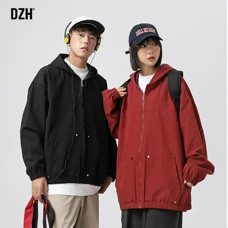 情侣纯棉连帽外套潮高级感男款痞帅夹克休闲情侣装2024新款冲锋衣商品大图