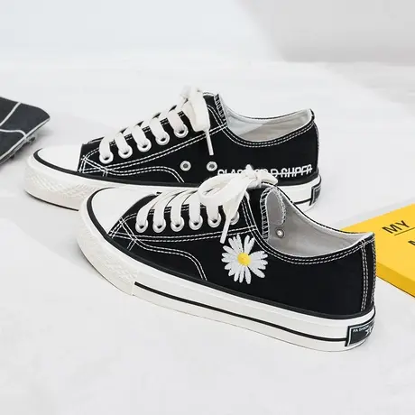 小雏菊帆布鞋女鞋2024春季透气韩版ulzzang百搭板鞋平底学生布鞋图片