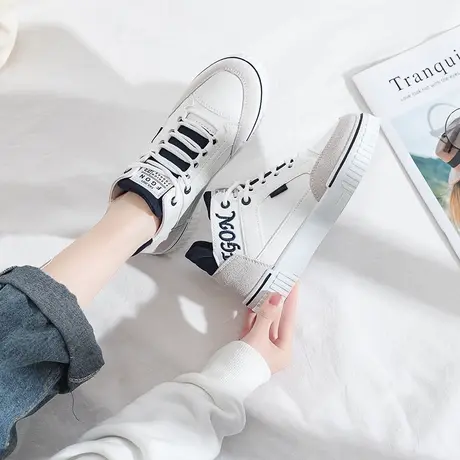 高帮小白鞋女2021春季新款百搭爆款网红平底软皮面休闲ins潮板鞋商品大图