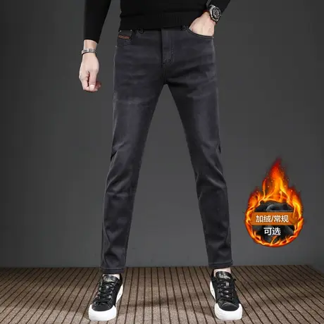 香港牛仔裤男款修身小脚春秋款高端时尚潮流弹力百搭男士裤子黑色商品大图