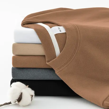 300g重磅双面德绒t恤男长袖纯色上衣服加绒保暖内搭打底衫秋冬季商品大图