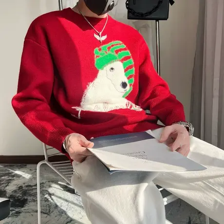情侣款圣诞毛衣男冬季2023新款重磅加厚轻熟休闲高级感针织打底衫商品大图