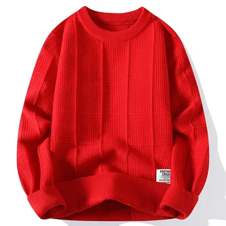 男士毛衣青少年学生打底针织衫红色加厚款秋冬季半高领潮流羊毛衫商品大图